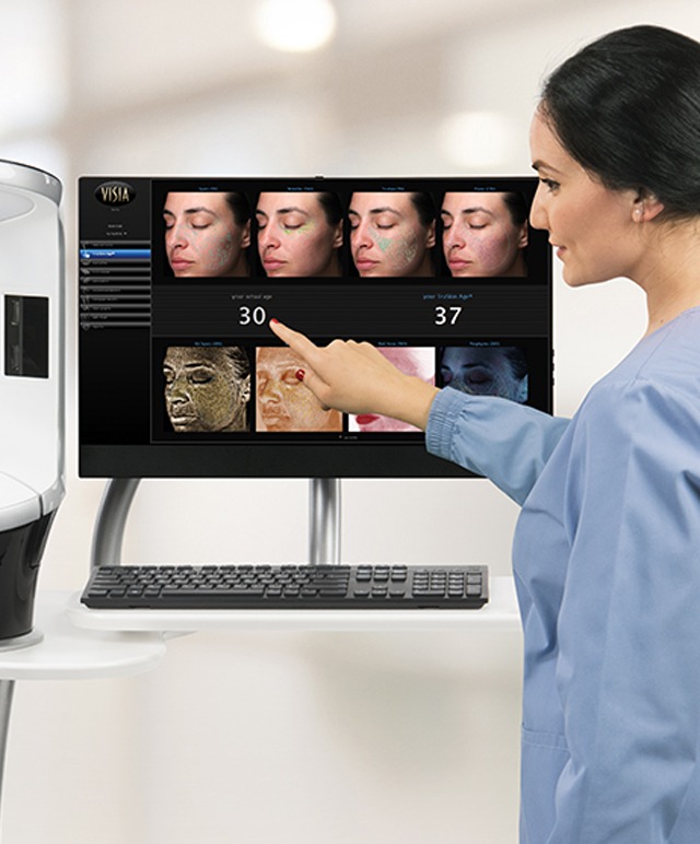 Provider walks through VISIA results with a patient off screen