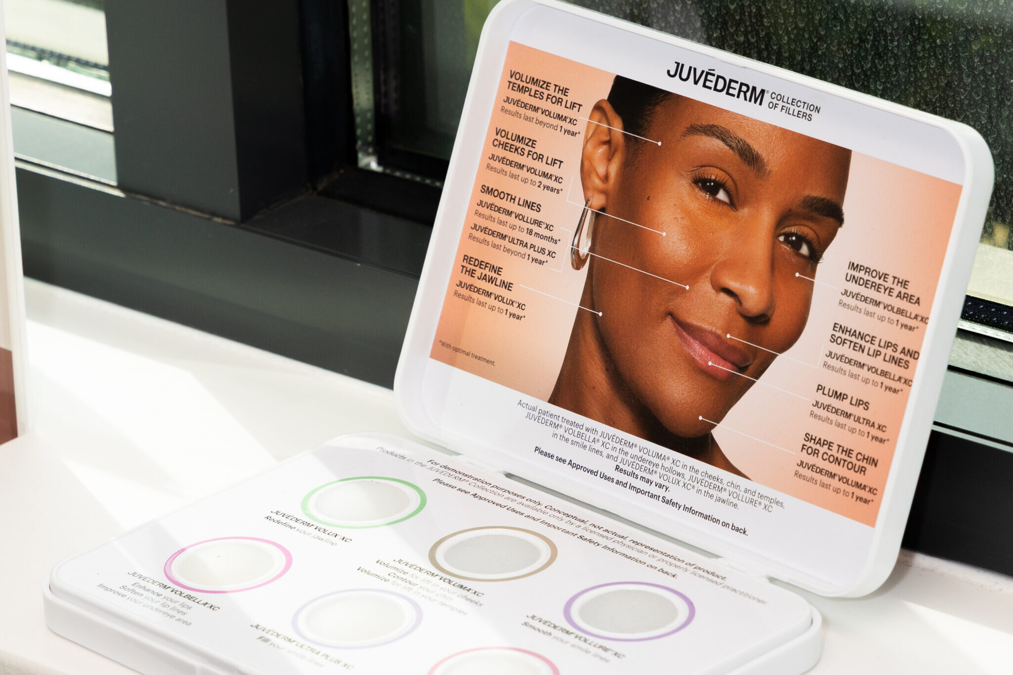 Dermal fillers display at SHINE in Alpharetta showcases Juvéderm, one of the many options for cosmetic injectables.